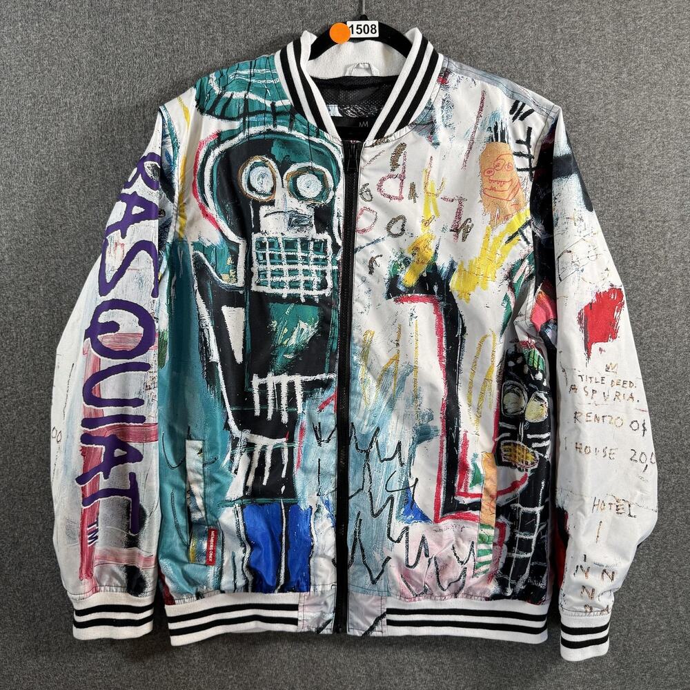 Members Only Jean-Michel Basquiat Jacket Mens Large Multicolor Bomber Full Zip